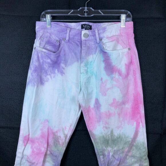 Boohoo Man Mens Jeans Multicolored Tye Dye Denim Skinny 100% Cotton 30 - Picture 2 of 11